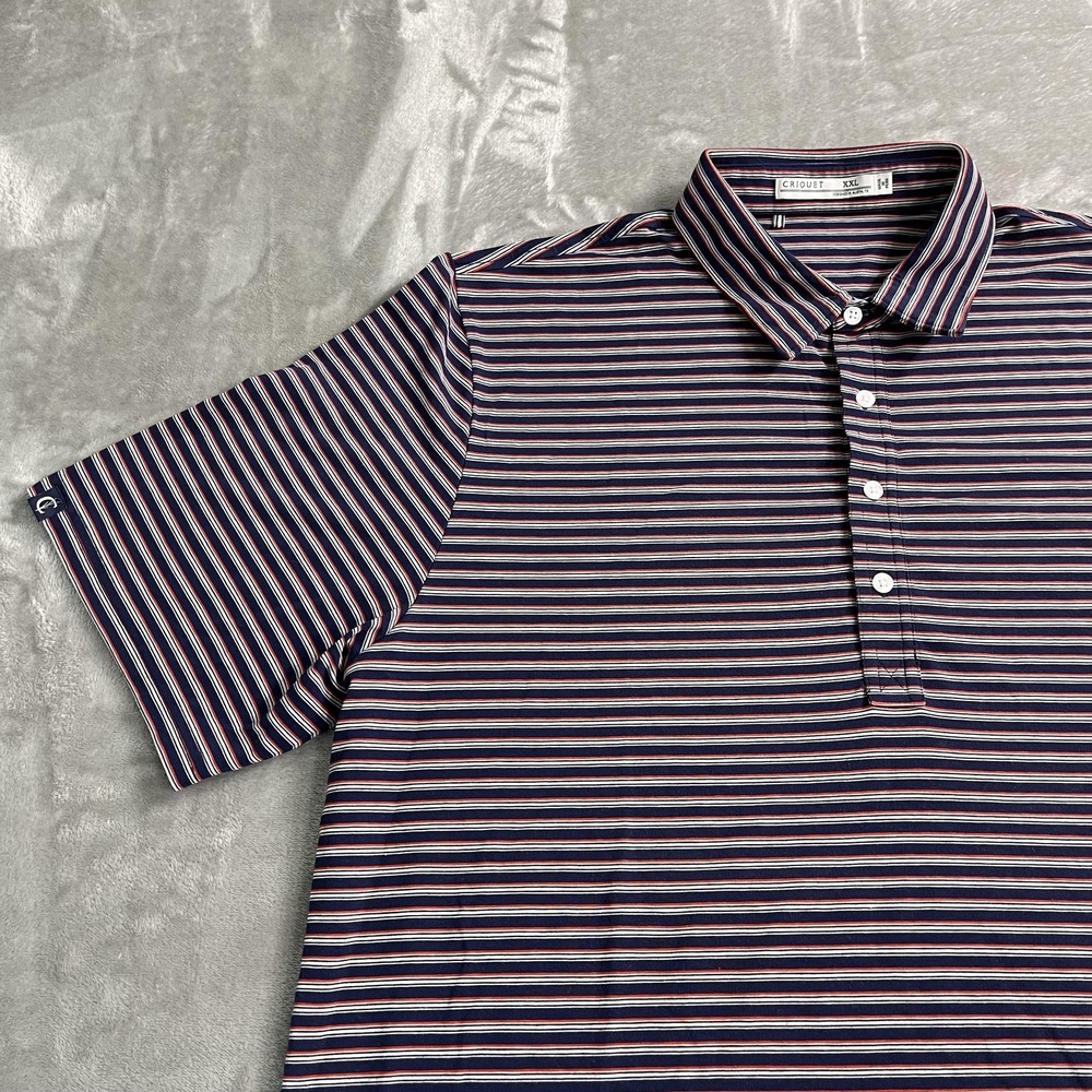 Criquet Polo Shirt Mens 2XL Blue Striped Bluejacks Golf Stretch Performance